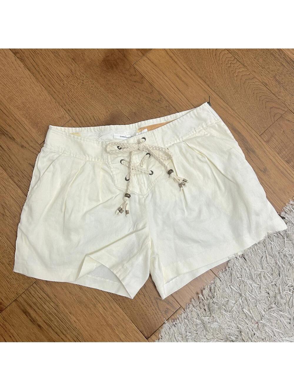 Diane Von Furstenberg Honey Bunch Tie Waist Shorts, cream, size 2